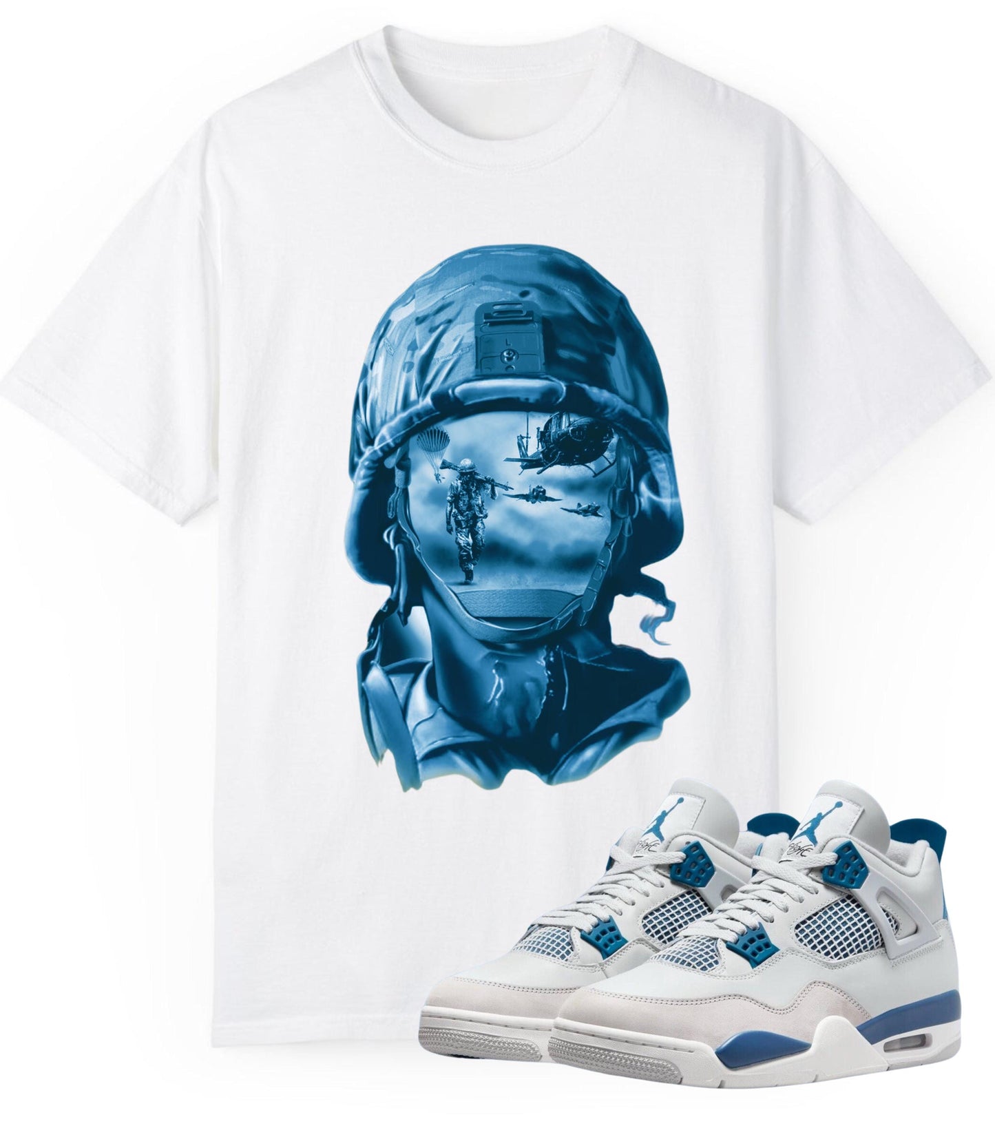 “Anonymous Soldier” Sneaker Match Tee– Designed for Jordan 4 Retro Military Blue