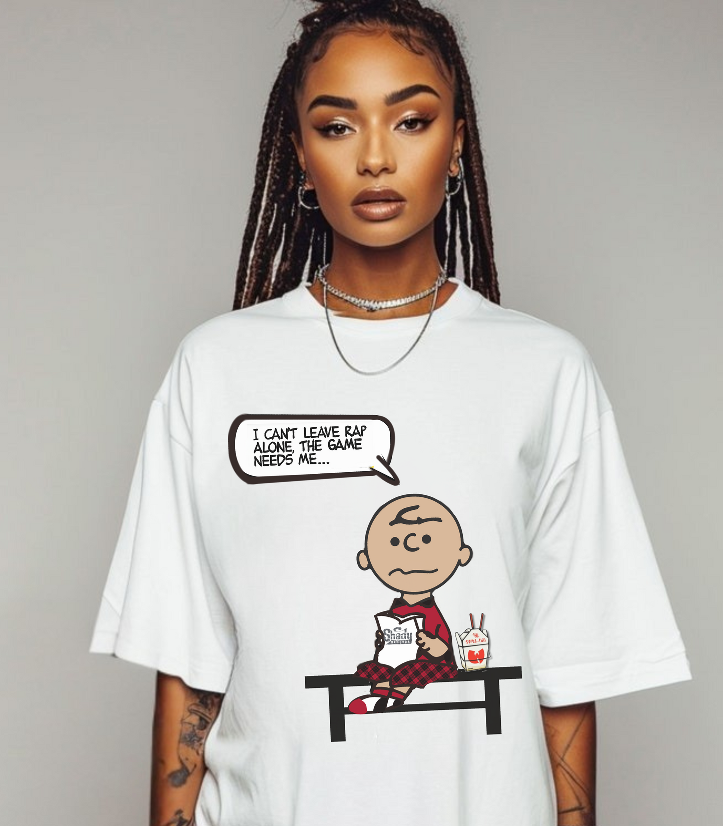 "The Game Needs Me" Charlie Brown Sneaker Match Tee – Air Jordan 1 Mid Gym Red