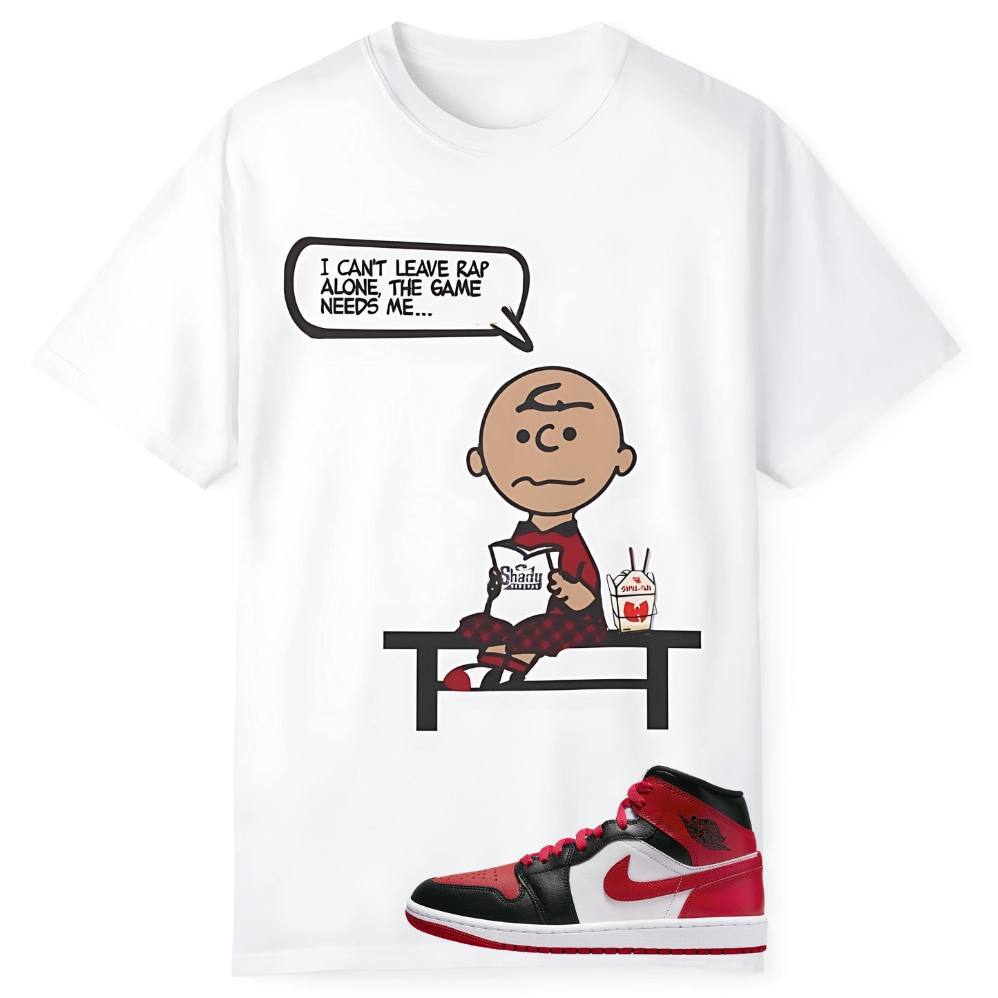 "The Game Needs Me" Charlie Brown Sneaker Match Tee – Air Jordan 1 Mid Gym Red