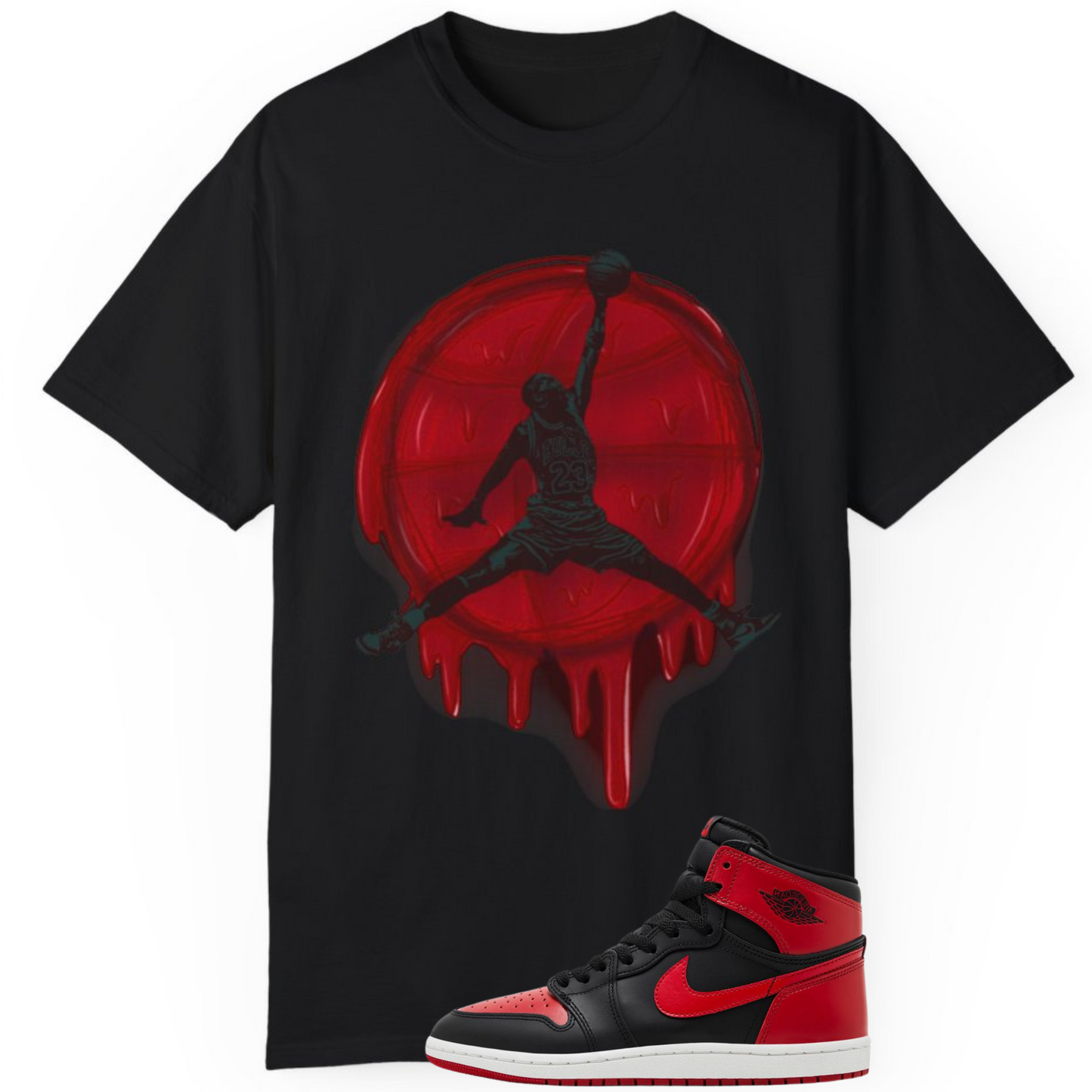 Drip Like MJ – “Bred Drip” Sneaker Match Tee Jordan 1 Retro High OG Bred