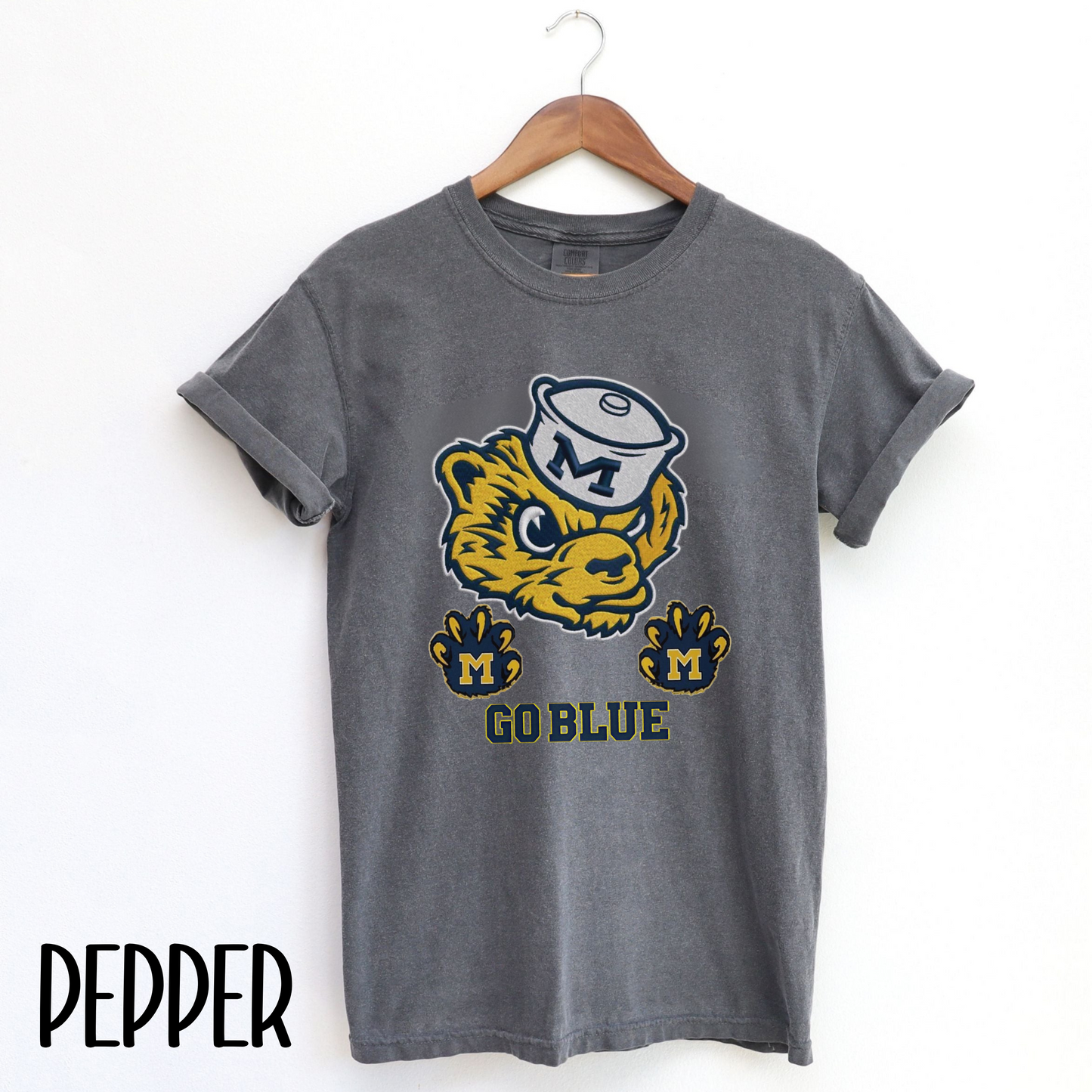 Go Blue Vintage Mascot Tee Matches Nike Dunk High SE University Maize & Midnight Navy | Wolverine Fan Shirt