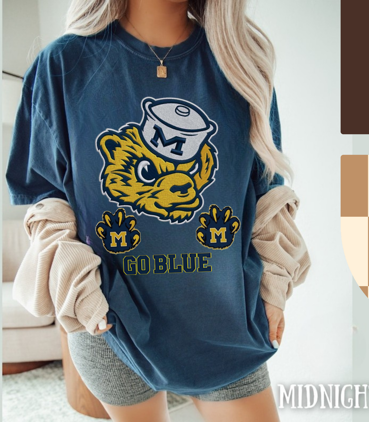 Go Blue Vintage Mascot Tee Matches Nike Dunk High SE University Maize & Midnight Navy | Wolverine Fan Shirt
