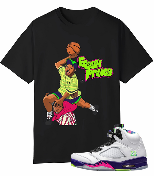 Fresh Prince Sneaker Match Tee  Air Jordan 5 Alternate Bel Air Ghost green and Grape