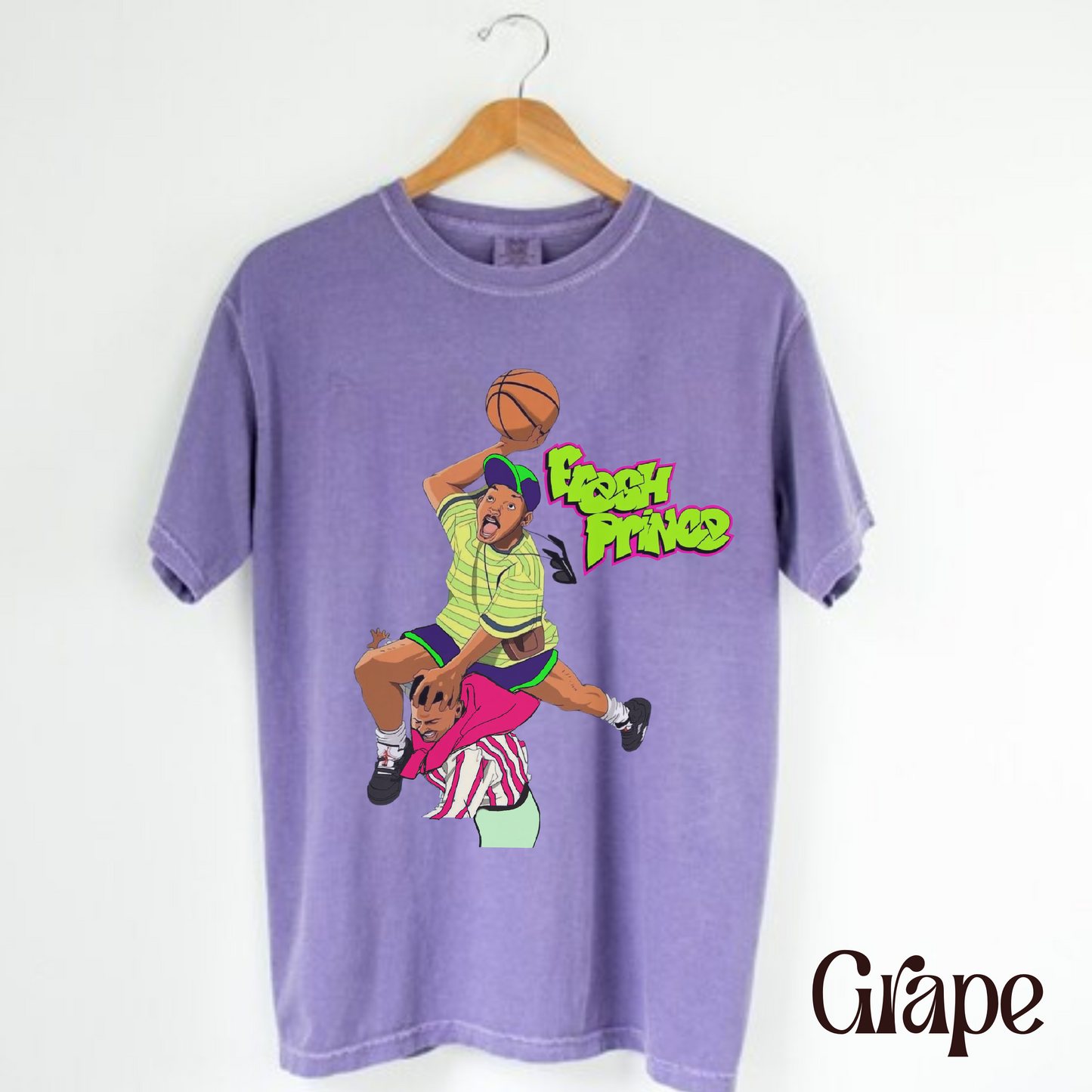 Fresh Prince Sneaker Match Tee  Air Jordan 5 Alternate Bel Air Ghost green and Grape