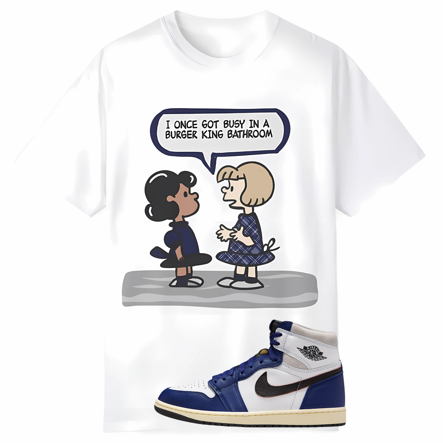 Peanuts x Digital Underground Sneaker Match Tee Nike Jordan 1 Retro Rare Air Deep Royal Blue