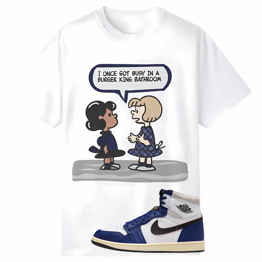 Peanuts x Digital Underground Sneaker Match Tee Nike Jordan 1 Retro Rare Air Deep Royal Blue